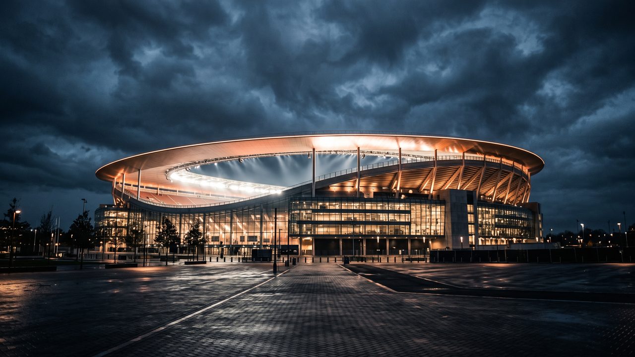 Het AZ programma: verlicht voetbalstadion bij avond